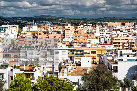 View of modern apartments in center of Ibiza city. Spain