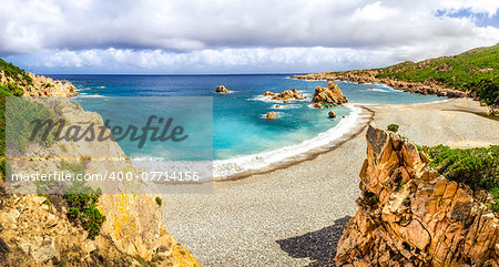 Beautiful ocean coastline panoramic view in Costa Paradiso, Sardinia, Italy