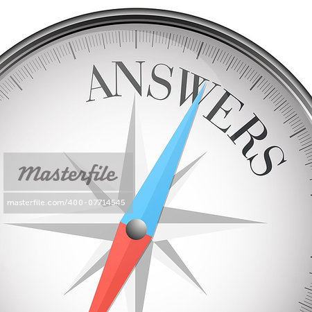 detailed illustration of a compass with answers text, eps10 vector