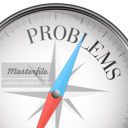 detailed illustration of a compass with problems text, eps10 vector