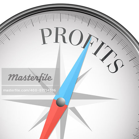 detailed illustration of a compass with profits text, eps10 vector