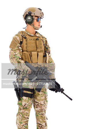 Soldier holding a Sniper on a white background