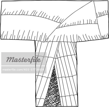 Letter T as wigwam in black outline