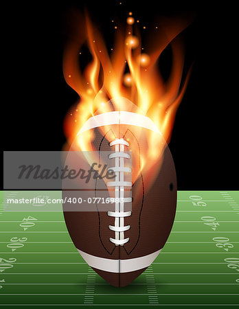 A flaming american football on field. Vector EPS 10 available. Vector contains transparencies and gradient mesh.