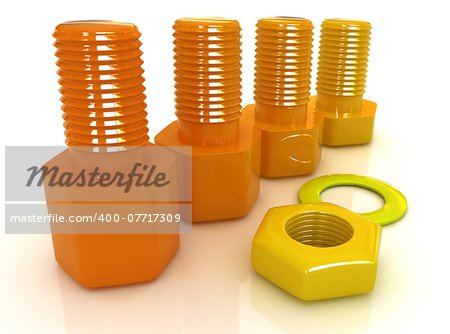 Colorful nuts and bolts on a white background