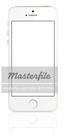 Smartphone with blank screen on white background