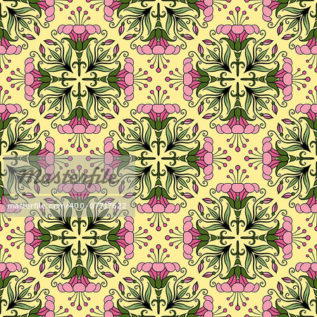 Seamless colorful ornamental pattern with flowers and leaves for your design