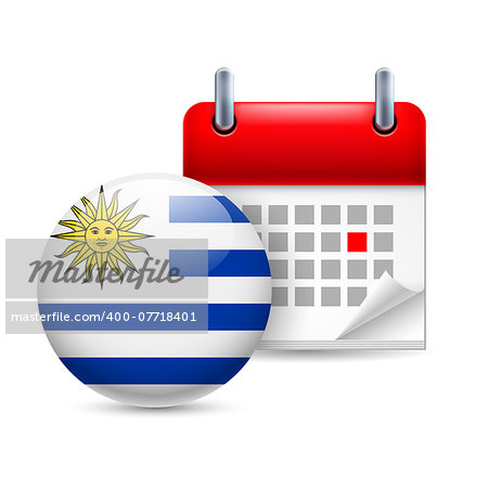 Calendar and round Uruguayan flag icon. National holiday in Uruguay
