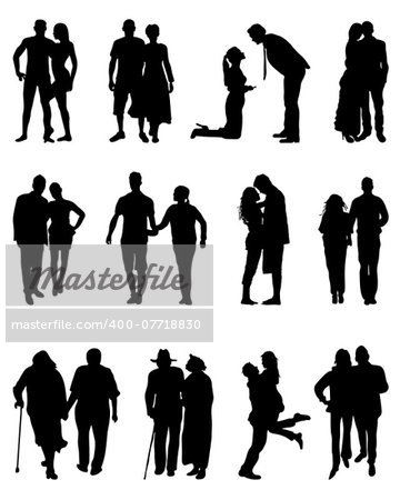 Black silhouettes of couples, vector