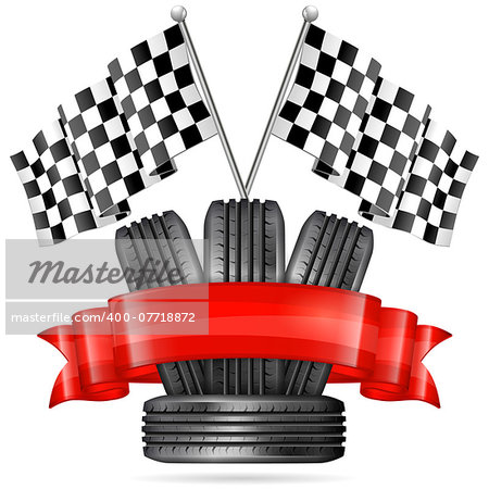 Racing Concept - Tires with Flags and Ribbon, vector illustration