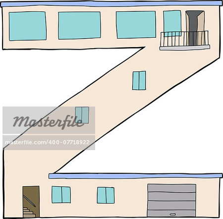 Isolated letter Z as contemporary house with garage and balcony