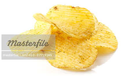 Potato chips with spice isolated on white background