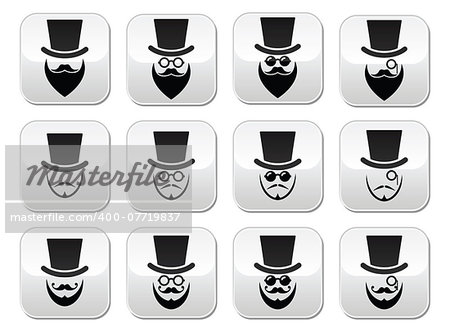 Senior, gentleman with beard and glasses buttons isolated on white