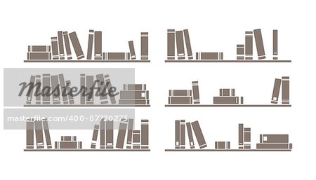 Books on the shelves simply retro vector illustration. Vintage shelf - design objects isolated on white background for decorations, background, texture or interior wallpaper.