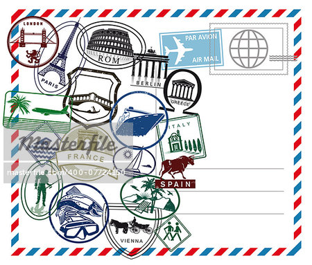 World travel airmail stamp on white ground