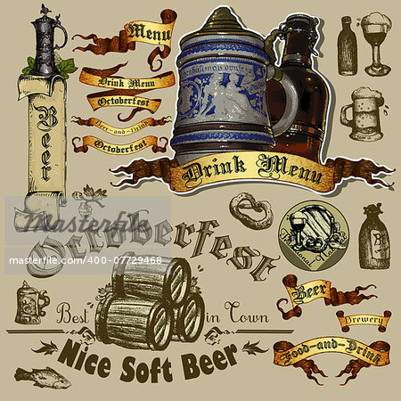 set of beer elements, this illustration may be useful as designer work