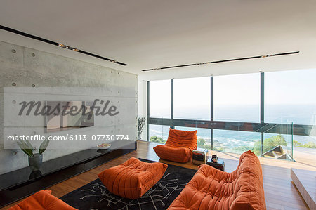 Sofas and ottoman in modern living room