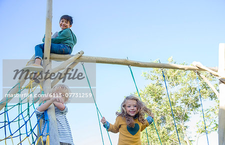 Children playing on play structure