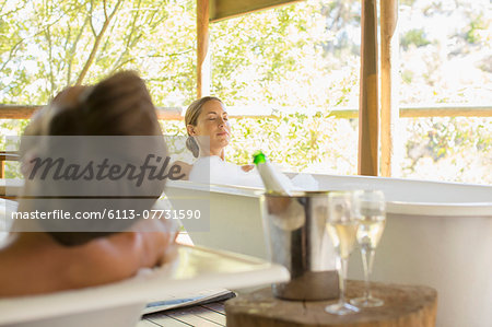 Couple relaxing together in spas