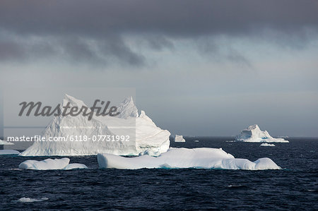 Icebergs on the waters of the Southern Ocean.