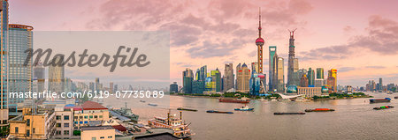 Pudong skyline across Huangpu River, including Oriental Pearl Tower, Shanghai World Financial Center and Shanghai Tower, Shanghai, China, Asia Pudong skyline across Huangpu River, including Oriental Pearl Tower, Shanghai World Financial Center and Shanghai Tower, Shanghai, China, Asia