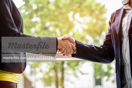 Mature businesswoman shaking hands with young female client