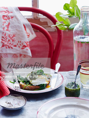 Poached eggs with avocado salsa verde