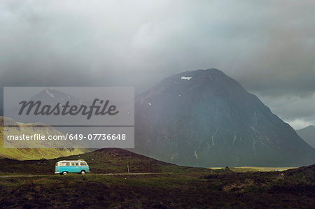Campervan on the road in Scottish Highlands, Scotland