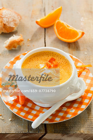 Carrot and orange soup with crème fraîche