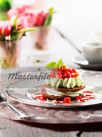Strawberry and basil tiramisu