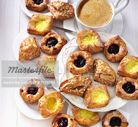 Various Danish pastries served with coffee