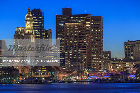 Boston skyline at dusk viewed from East Boston, Massachusetts, USA Boston skyline at dusk viewed from East Boston, Massachusetts, USA