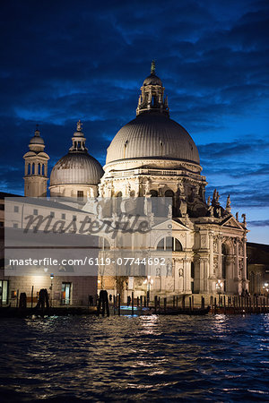 Santa Maria della Salute church at dusk, Grand Canal, Venice, UNESCO World Heritage Site, Veneto, Italy, Europe