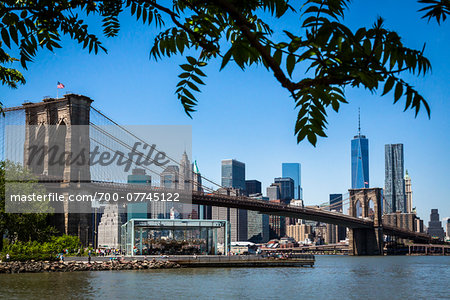 Jane's Carousel, Brooklyn Bridge Park under Brooklyn Bridge with Manhattan Skyline, New York City, New York, USA