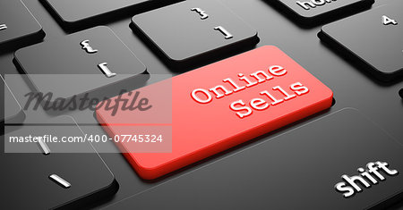 Online Sells on Red Button on Black Computer Keyboard.