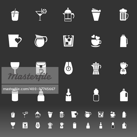 Variety drink icons on gray background, stock vector