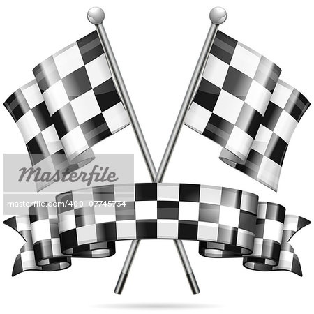 Racing Concept - Checkered Flags and Ribbon, vector isolated on white background