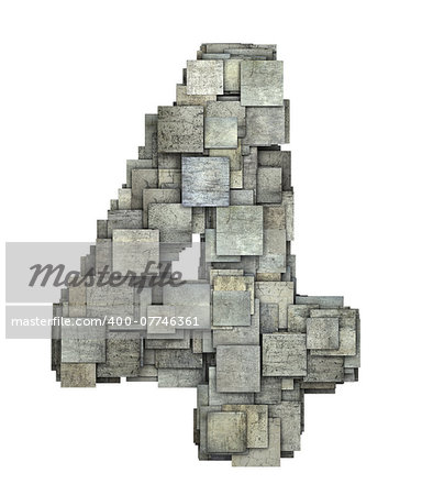 3d gray tile four 4 number fragmented on white