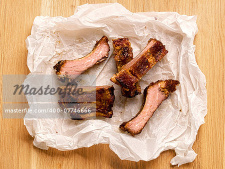 close up of barbecued pork rib