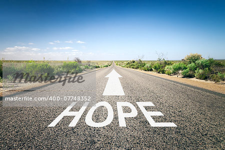 An image of a road to the horizon with text hope
