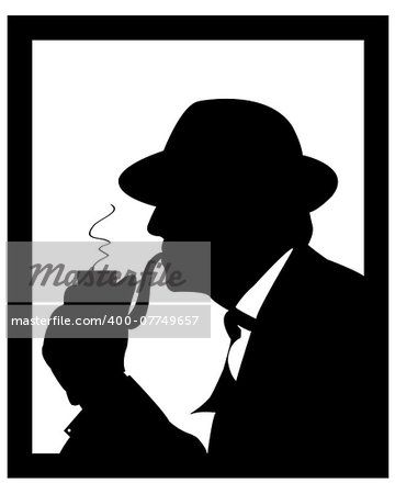 man in a hat smoking a pipe on a white background