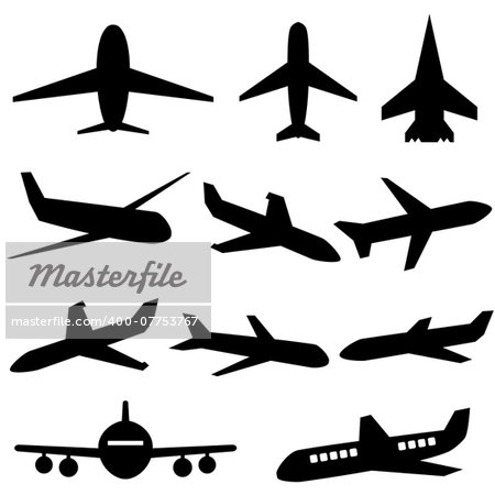 Plane icons in black on white background