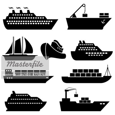 Ships, boats, cargo, logistics, transportation and shipping icons