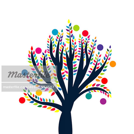 Abstract tree with colored leaves and fruits