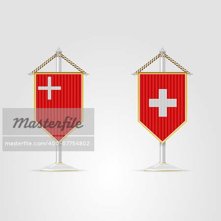 Pennon with the flag of Switzerland and of Schwyz canton. Two isolated vector illustrations on white.