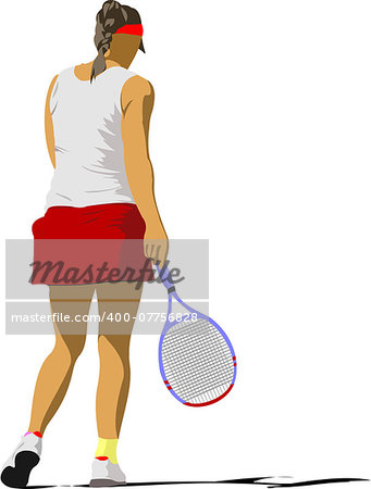 Woman tennis poster. Colored Vector illustration