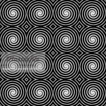 Design seamless monochrome spiral movement pattern. Abstract background in op art style. Vector art