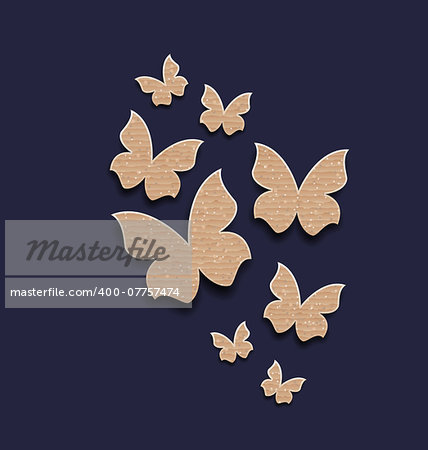 Illustration dark background with butterflies made in carton paper - vector