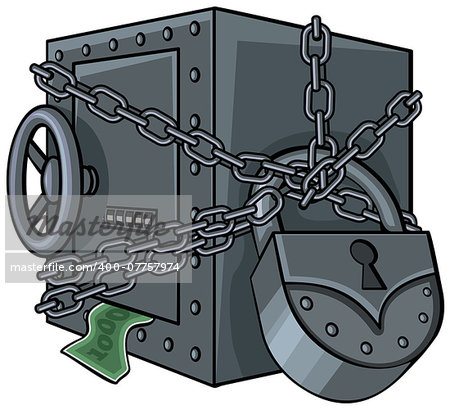 Illustration of a safe with money