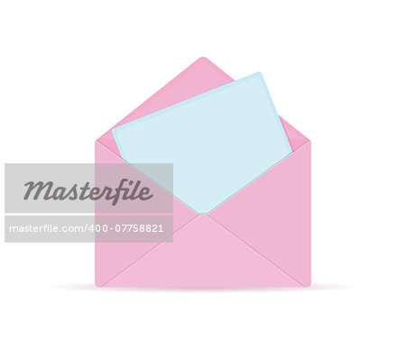 Pink Opened Envelope with Blue Paper Sheet and Place for Text
